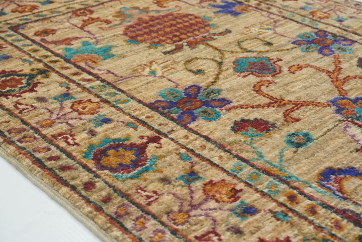 2x3 Beige Afghan Waziri Floral Hand Knotted Rug - Yildiz Rugs