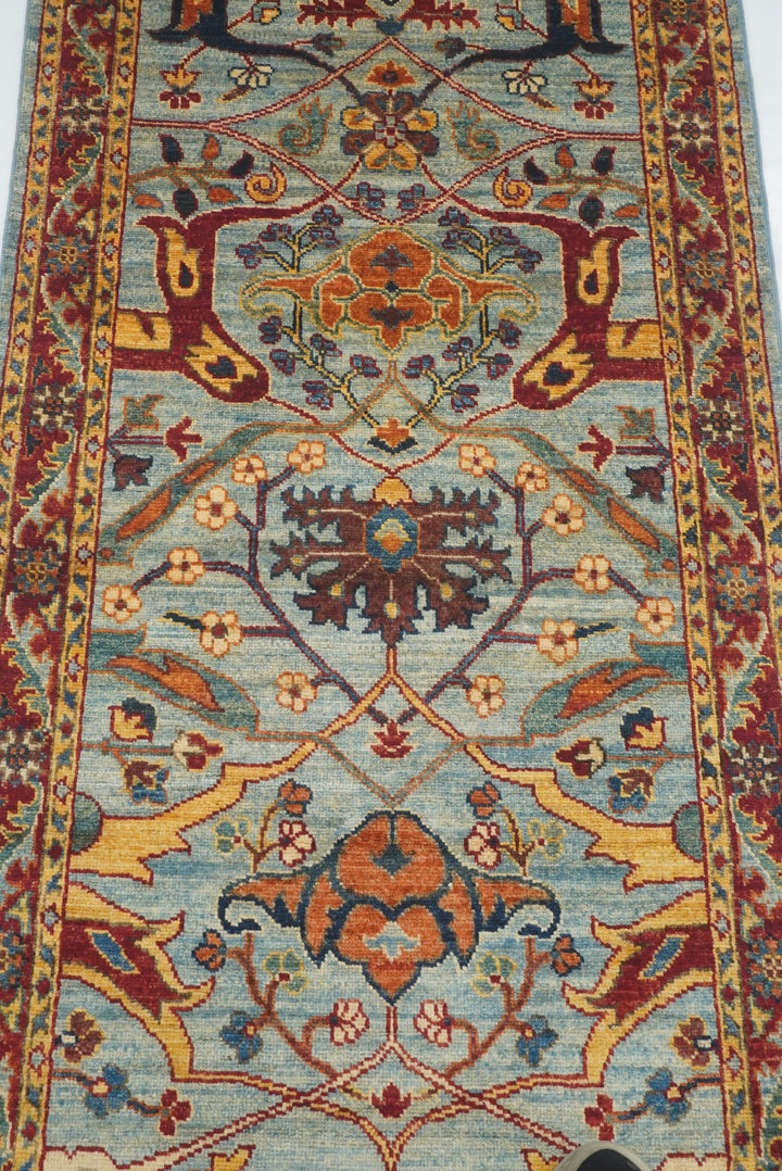 10 ft Blue Bidjar Afghan Hand-Knotted Oriental Runner Rug - Yildiz Rugs