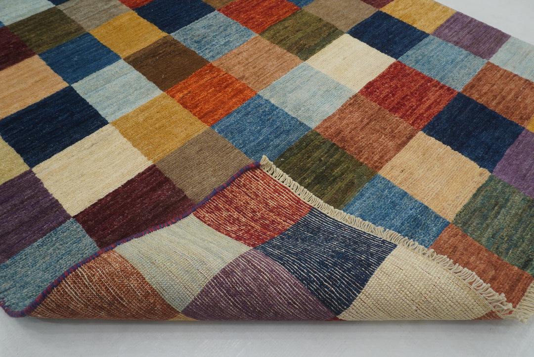 4x6 Checkered Gabbeh Multicolor Afghan Hand knotted Rug