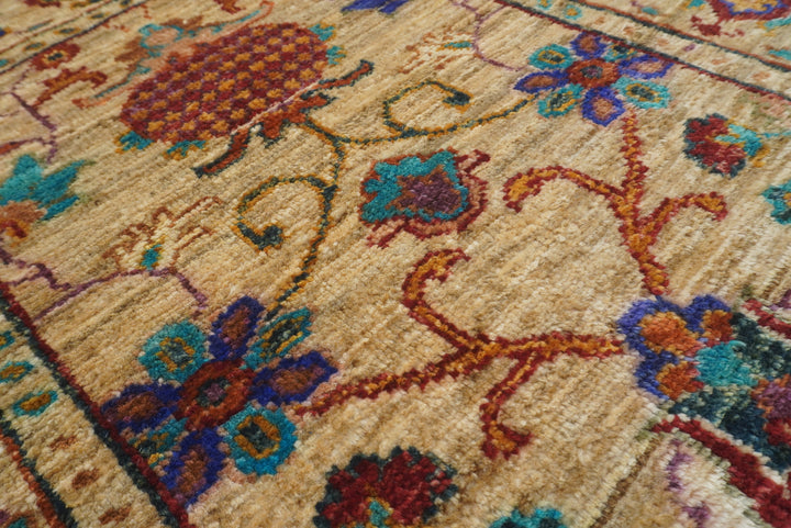 2x3 Beige Afghan Waziri Floral Hand Knotted Rug - Yildiz Rugs