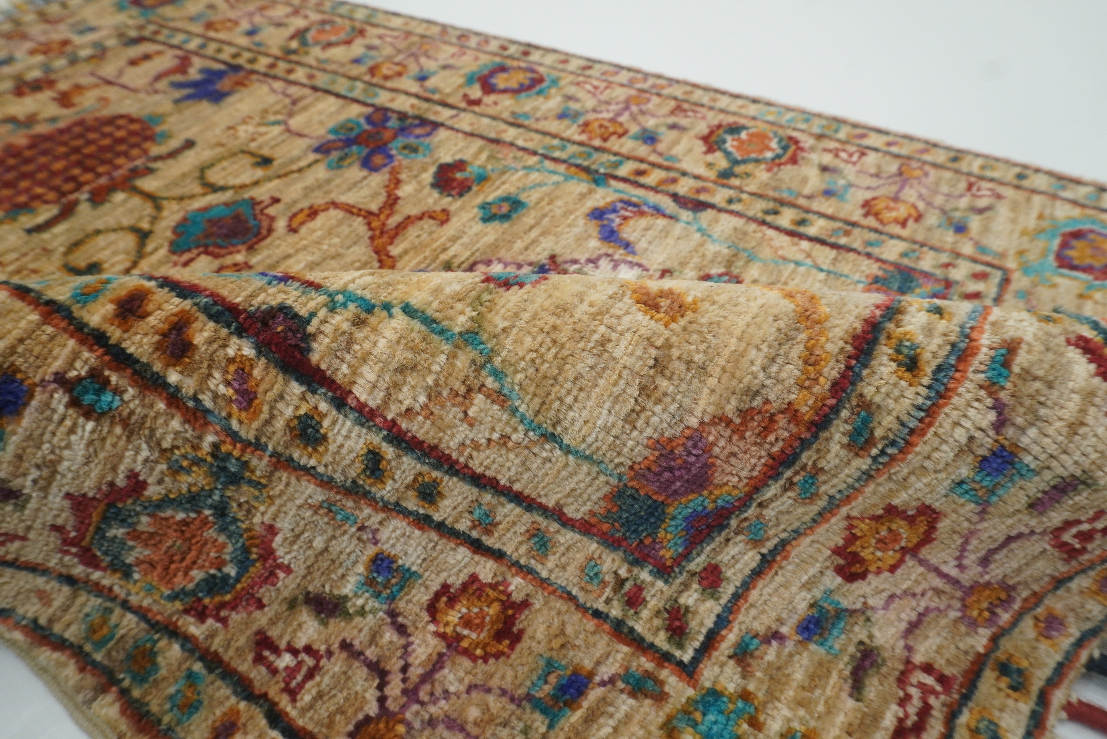 2x3 Beige Afghan Waziri Floral Hand Knotted Rug - Yildiz Rugs