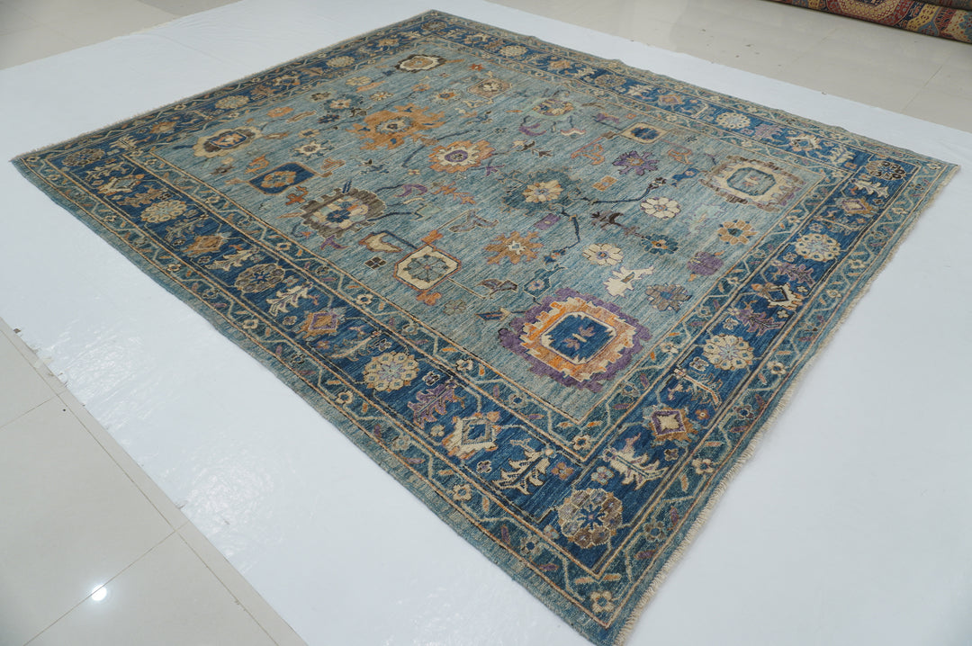 8x9 Muted Blue Turkish Oushak Hand knotted Oriental Rug - Yildiz Rugs