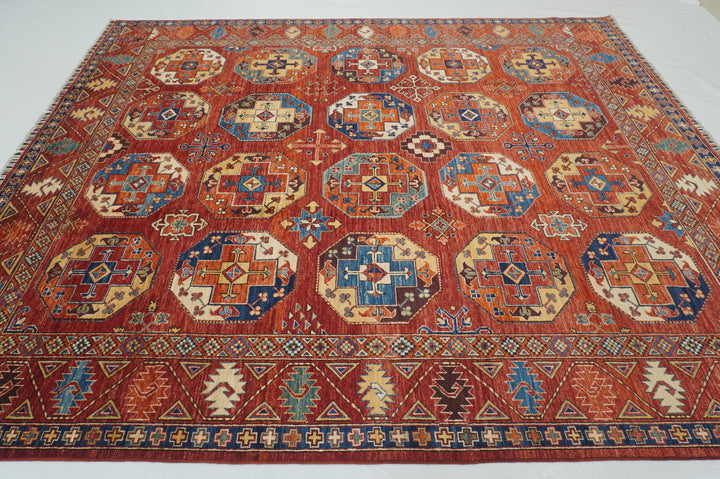 8x10 Red Ersari Afghan hand knotted Geometric Oriental Rug - Yildiz Rugs