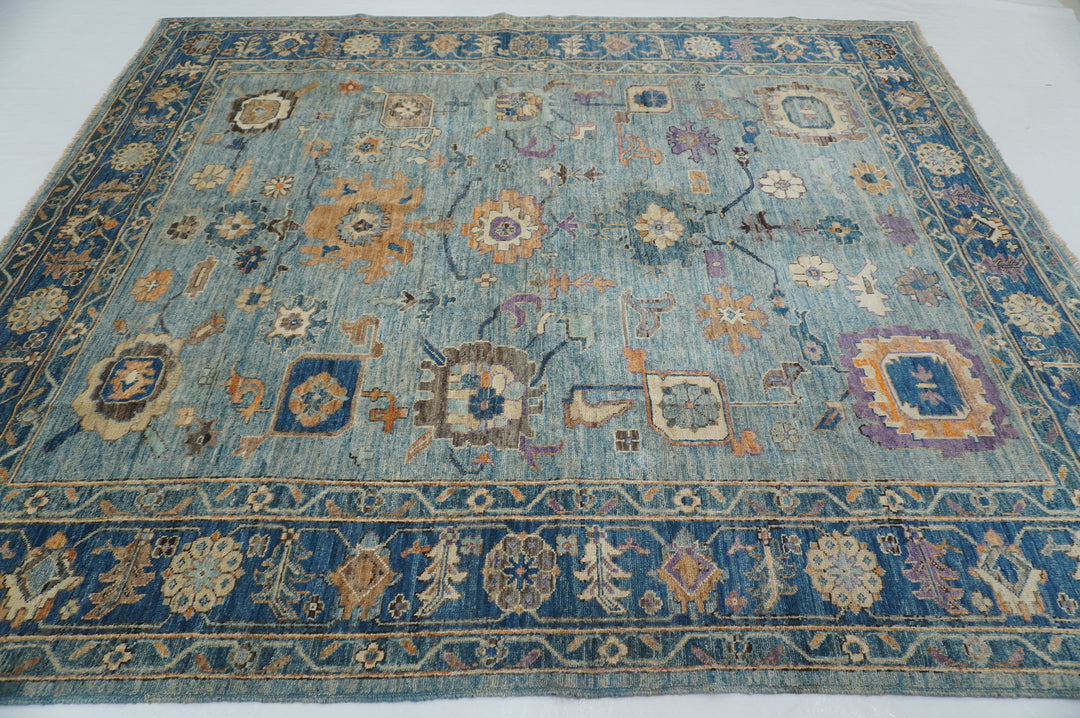 8x9 Muted Blue Turkish Oushak Hand knotted Oriental Rug - Yildiz Rugs