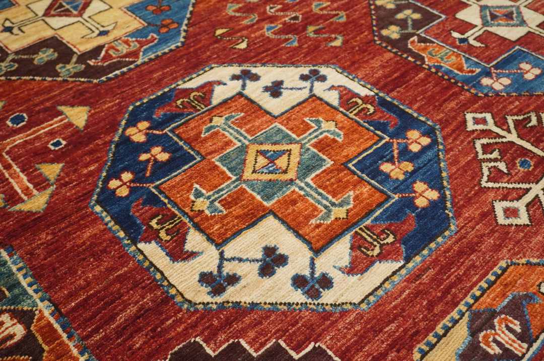 8x10 Red Ersari Afghan hand knotted Geometric Oriental Rug - Yildiz Rugs