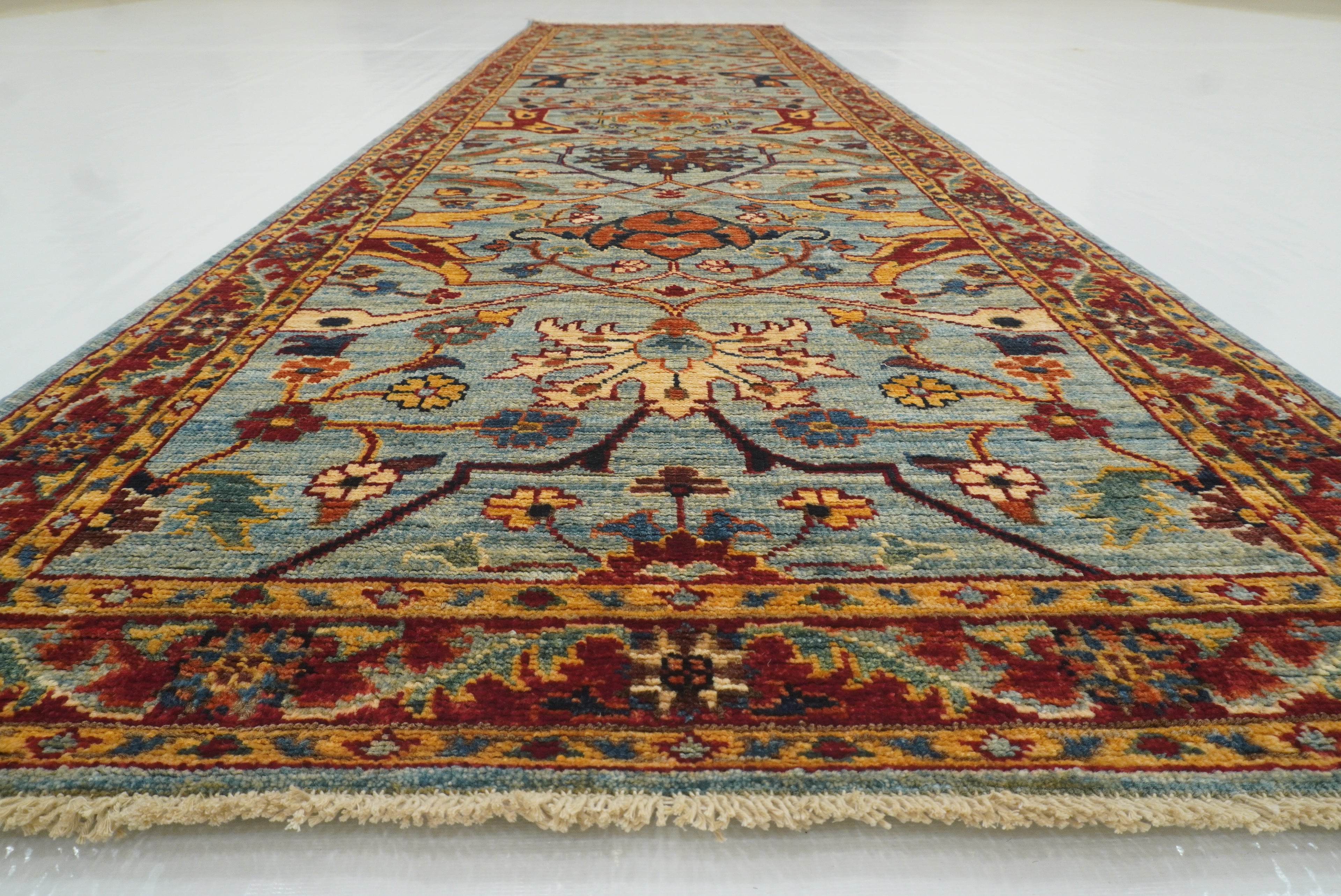 10 ft Blue Bidjar Afghan Hand-Knotted Oriental Runner Rug - Yildiz Rugs