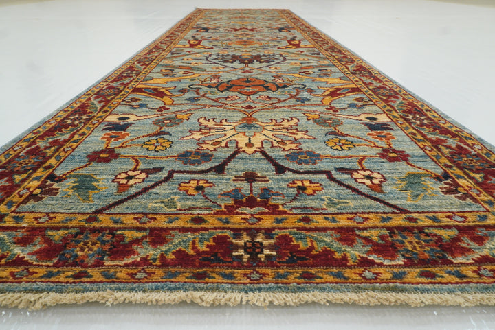 10 ft Blue Bidjar Afghan Hand-Knotted Oriental Runner Rug - Yildiz Rugs