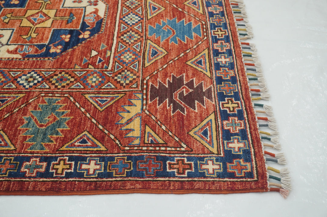 8x10 Red Ersari Afghan hand knotted Geometric Oriental Rug - Yildiz Rugs