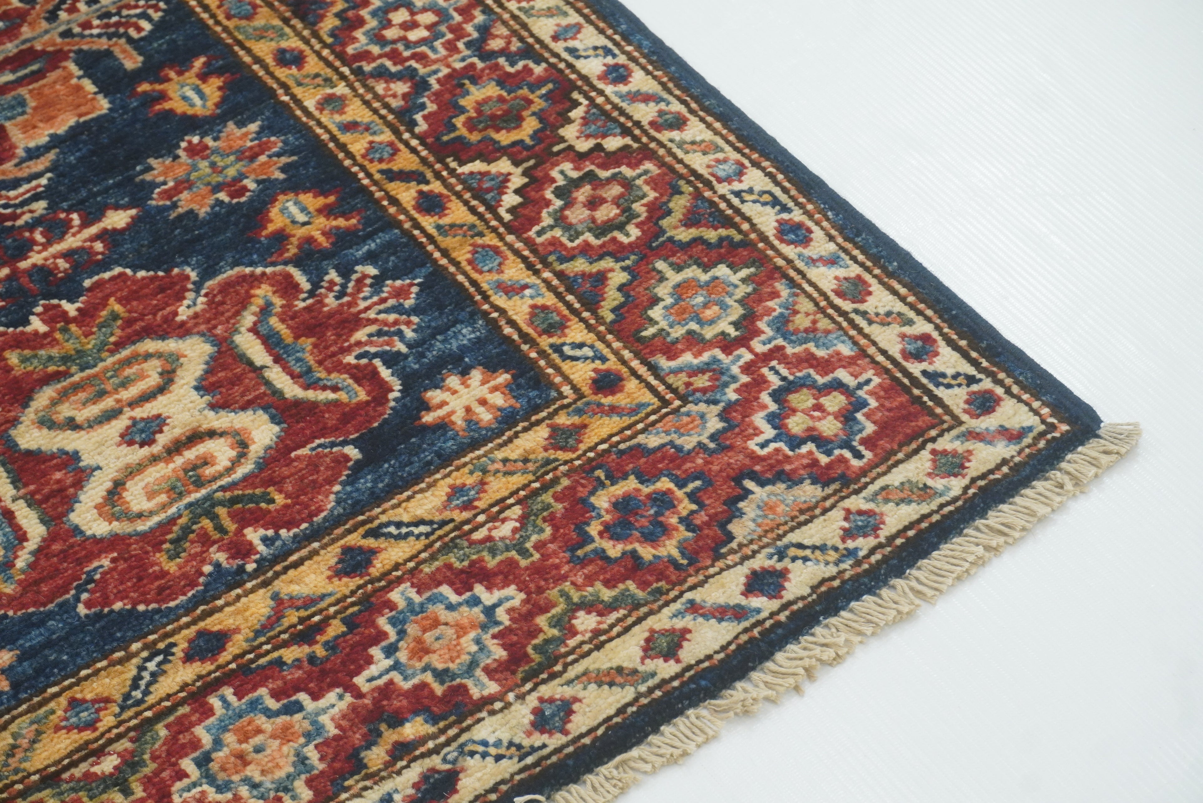 2x3 Navy Blue Kazak Hand-Knotted Afghan Rug - Yildiz Rugs