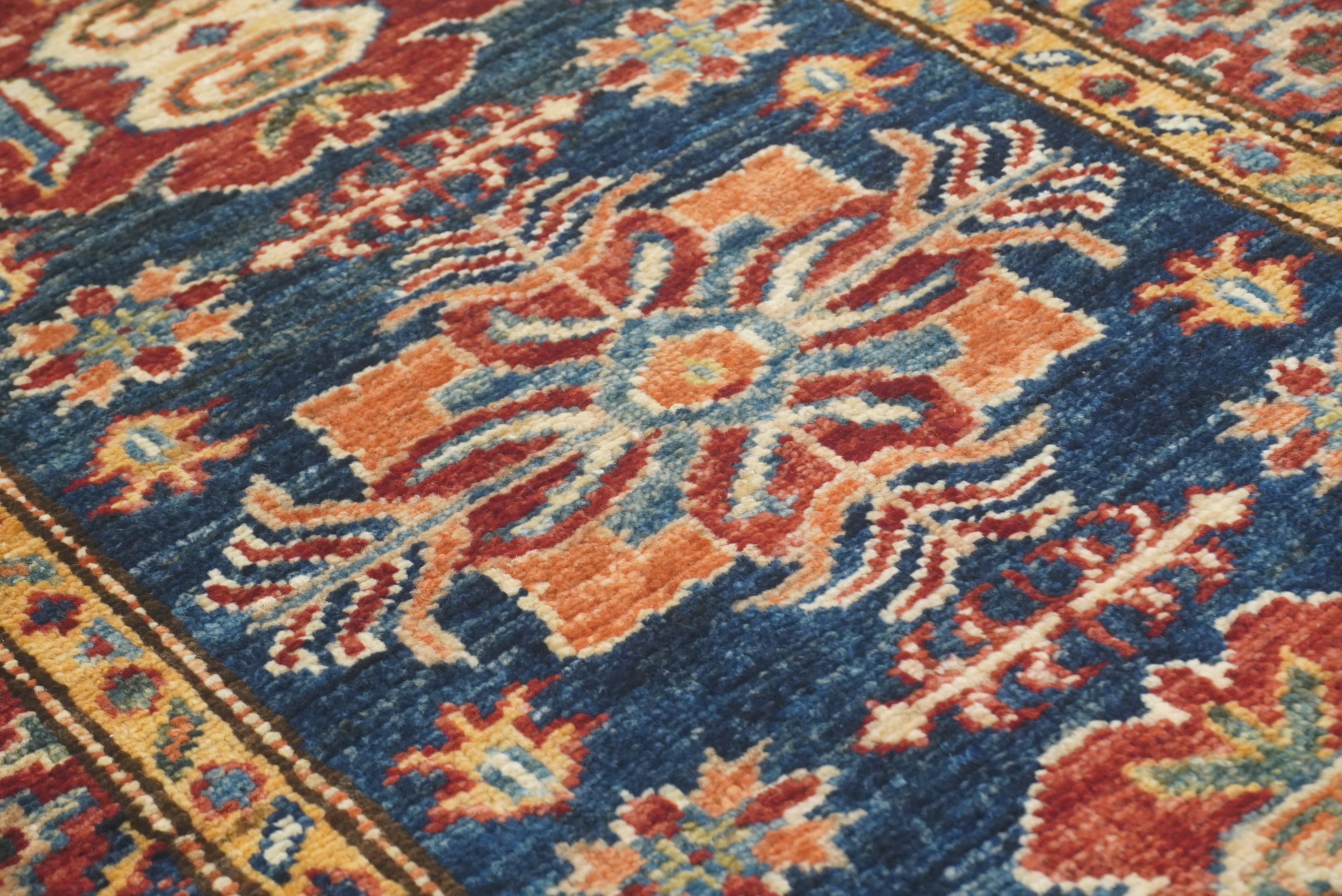 2x3 Navy Blue Kazak Hand-Knotted Afghan Rug - Yildiz Rugs