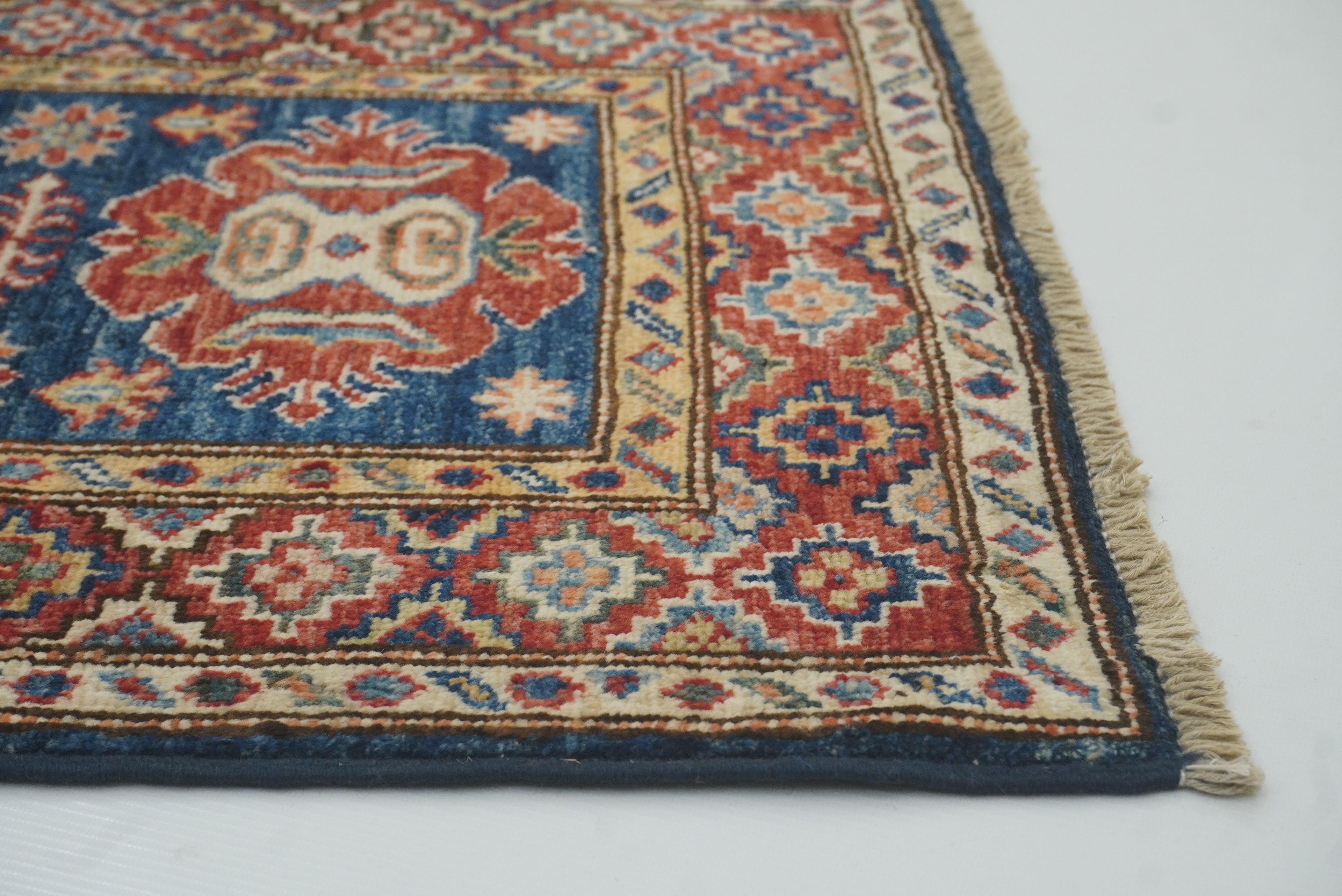 2x3 Navy Blue Kazak Hand-Knotted Afghan Rug - Yildiz Rugs