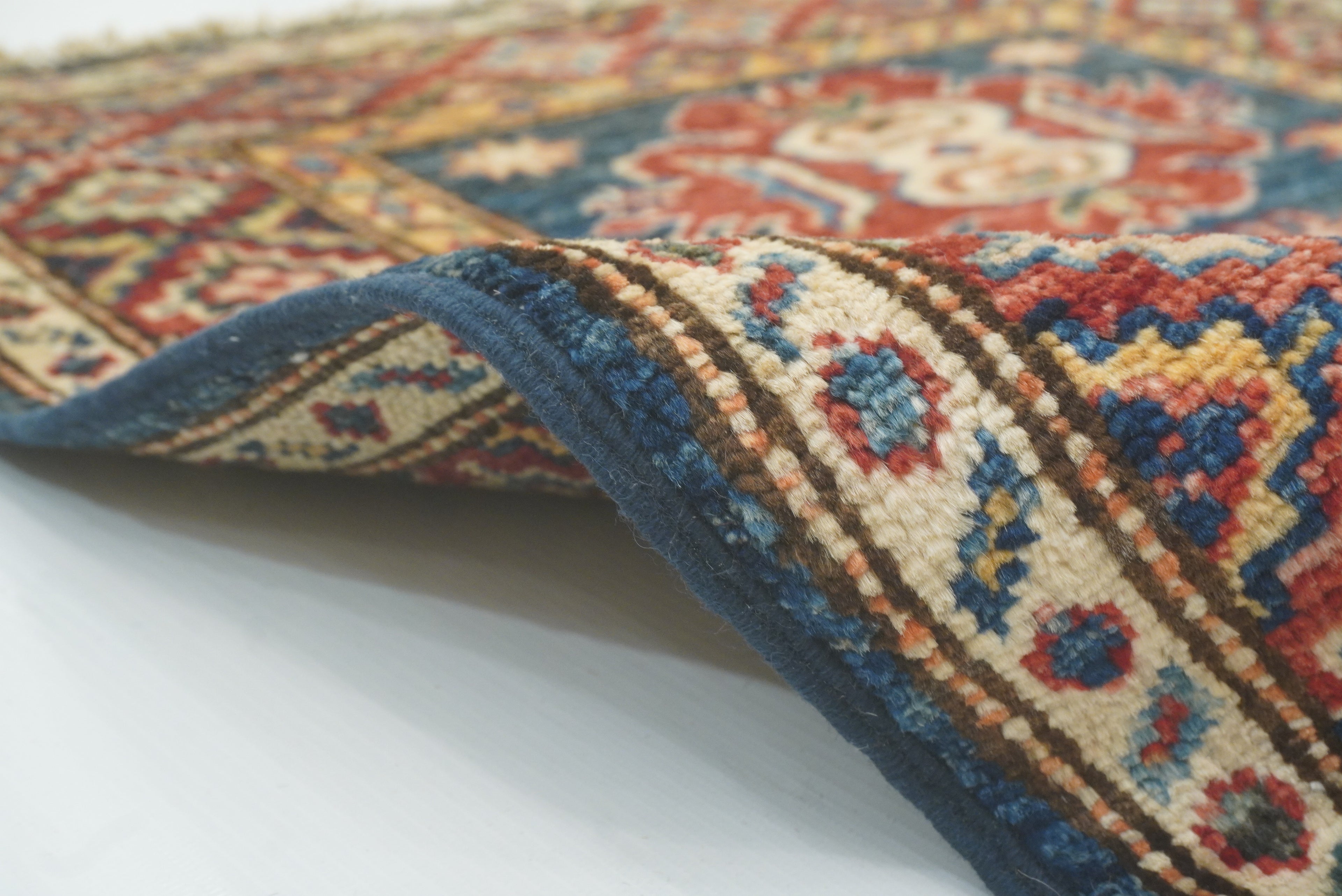 2x3 Navy Blue Kazak Hand-Knotted Afghan Rug - Yildiz Rugs
