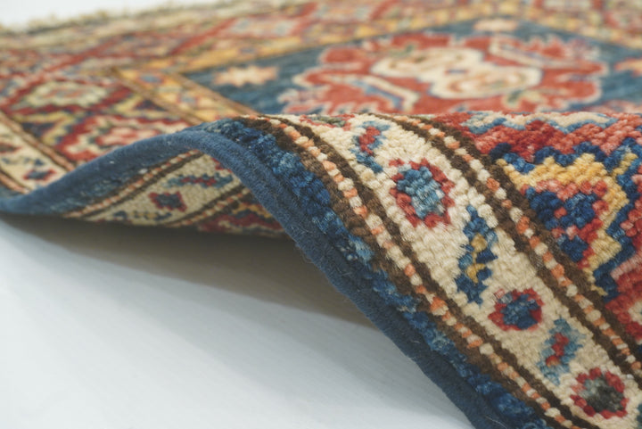 2x3 Navy Blue Kazak Hand-Knotted Afghan Rug - Yildiz Rugs