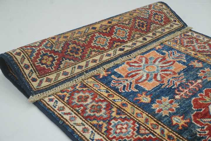 2x3 Navy Blue Kazak Hand-Knotted Afghan Rug - Yildiz Rugs