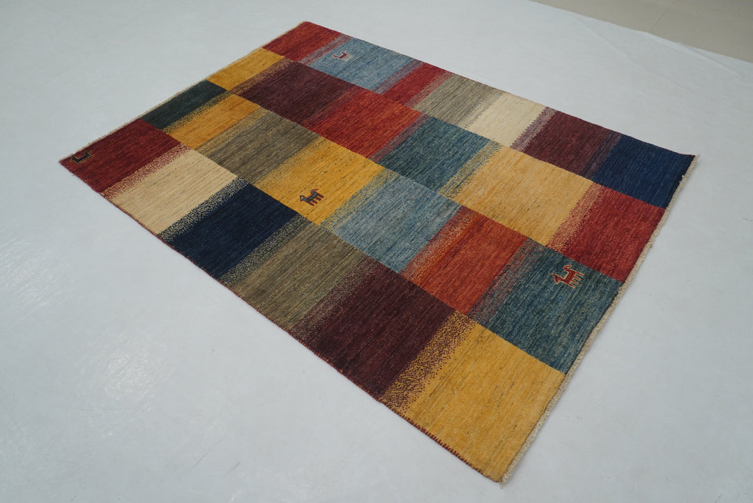 5x7 Nomadic Gabbeh Multicolor Checkered style Afghan Rug