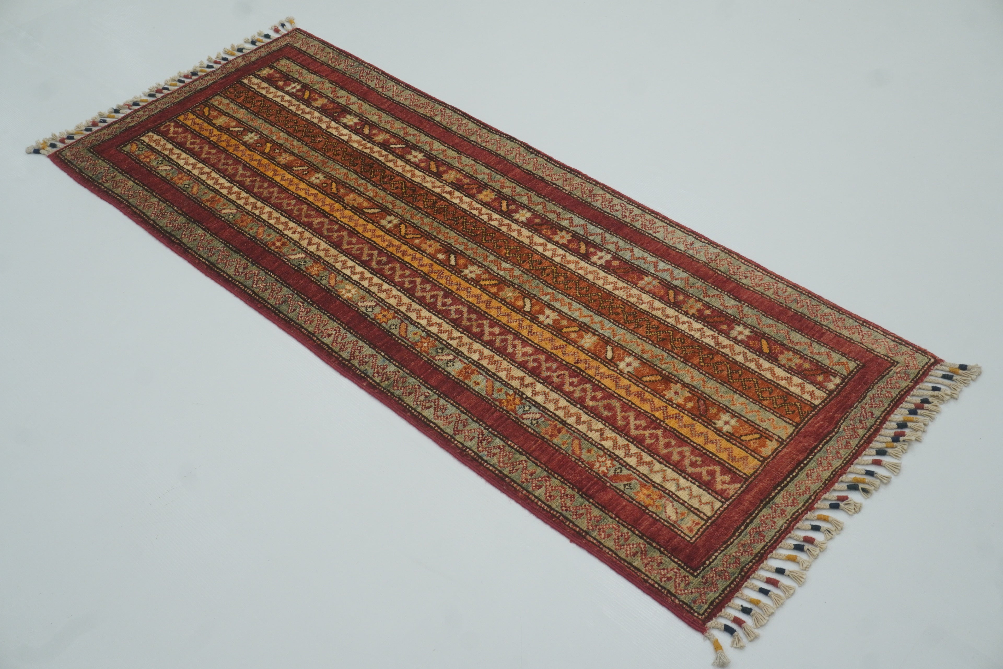 2x5 Red Shaal Turkish Hand knotted Runner Rug - Yildiz Rugs