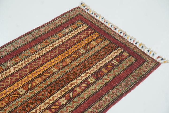 2x5 Red Shaal Turkish Hand knotted Runner Rug - Yildiz Rugs