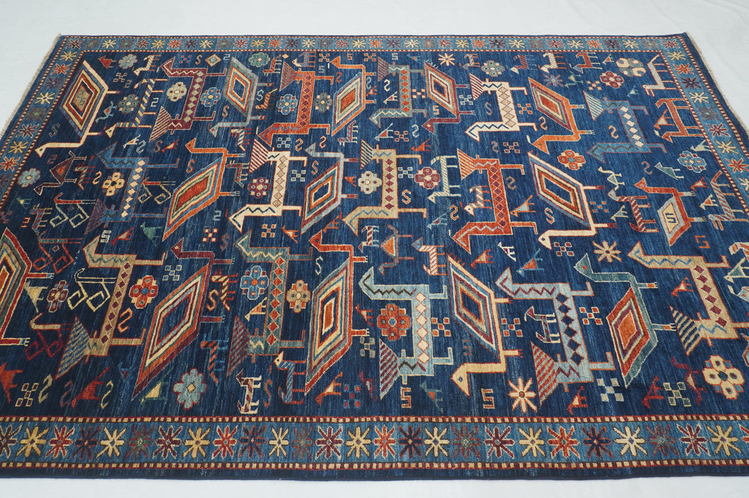 6x8 Navy Blue Tribal Gabbeh Afghan Hand knotted Rug