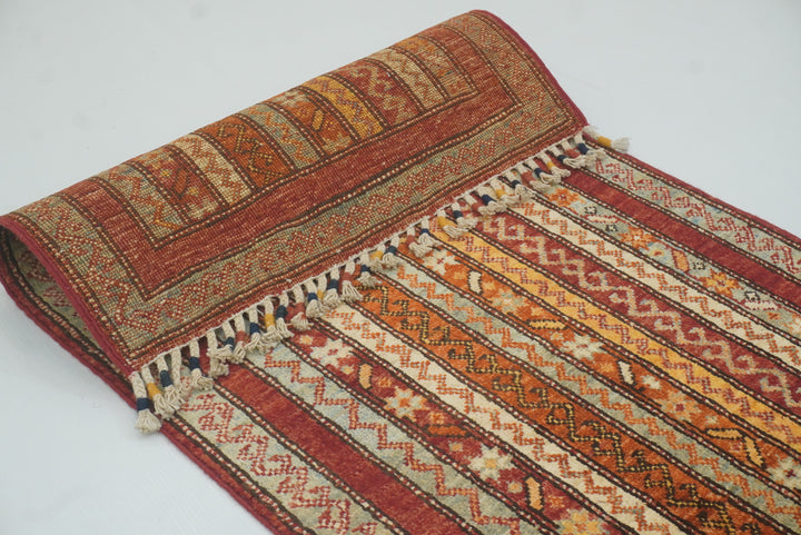 2x5 Red Shaal Turkish Hand knotted Runner Rug - Yildiz Rugs