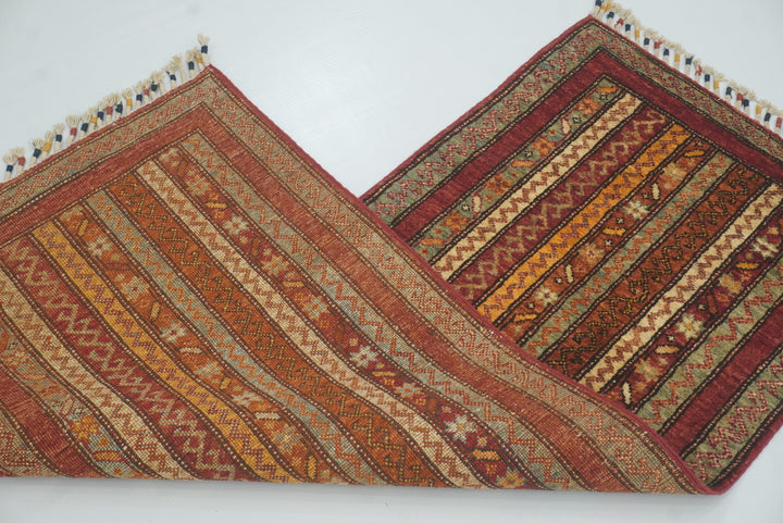 2x5 Red Shaal Turkish Hand knotted Runner Rug - Yildiz Rugs