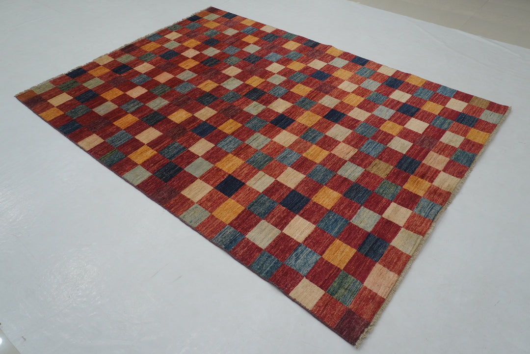 5x8 Red Checkered box Gabbeh hand knotted Rug