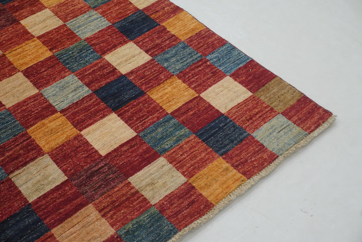 5x8 Red Checkered box Gabbeh hand knotted Rug