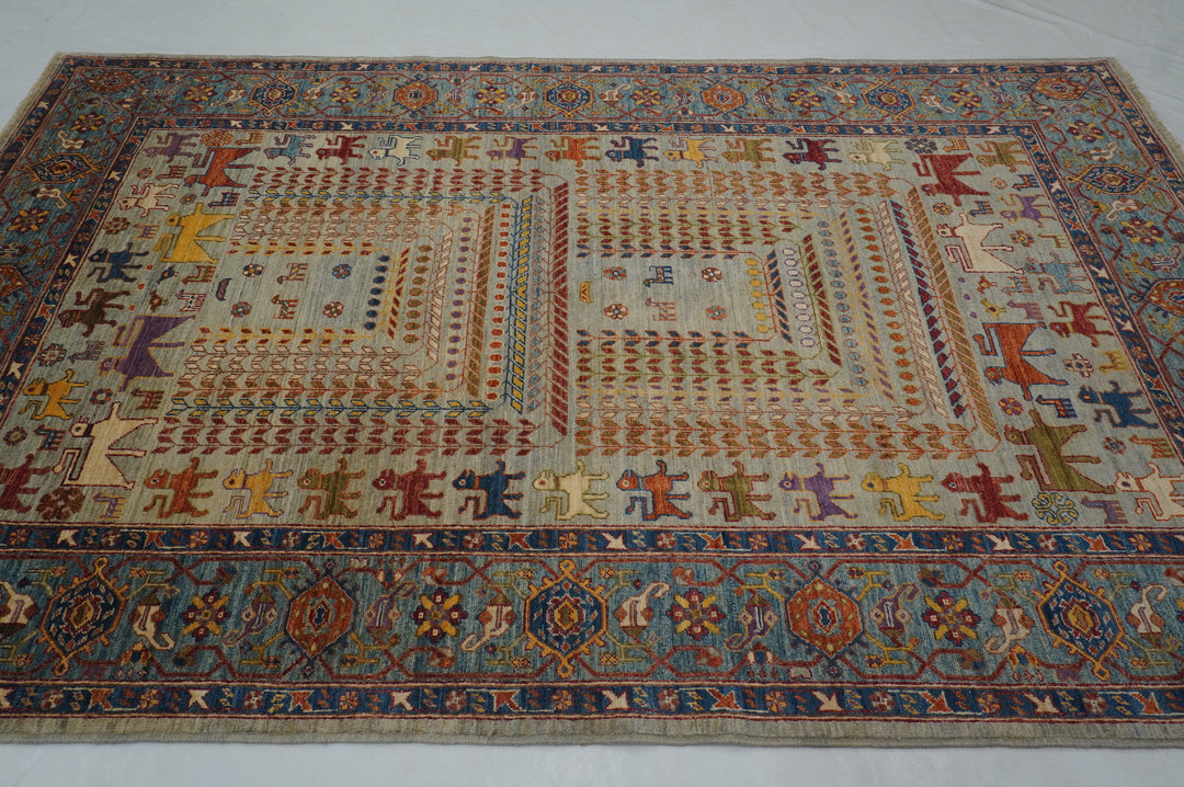 6x9 Gray Tribal Gabbeh Afghan Hand knotted Rug