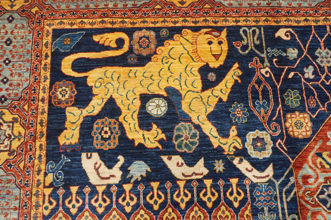 9x12 Navy Blue Tribal Lion Gabbeh Qashqai Afghan Hand Knotted Rug - Yildiz Rugs