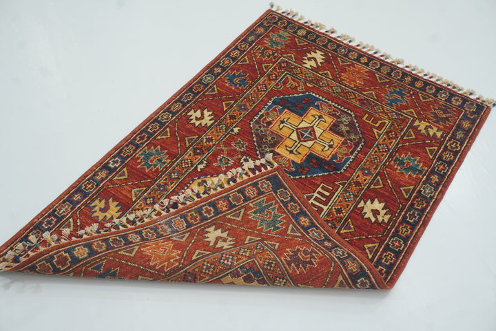 3x4 Red Ersari Hand Knotted Afghan Oriental Rug - Yildiz Rugs