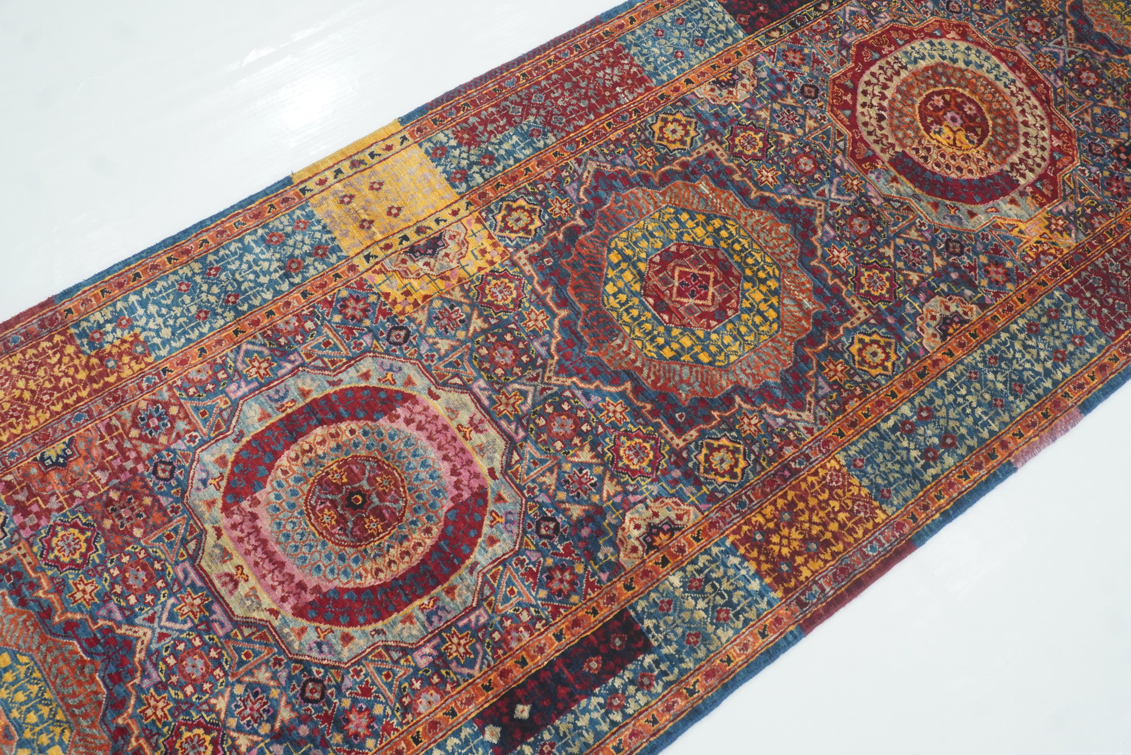 11 ft Blue Mamluk Hand-Knotted Wool Runner Rug - Yildiz Rugs