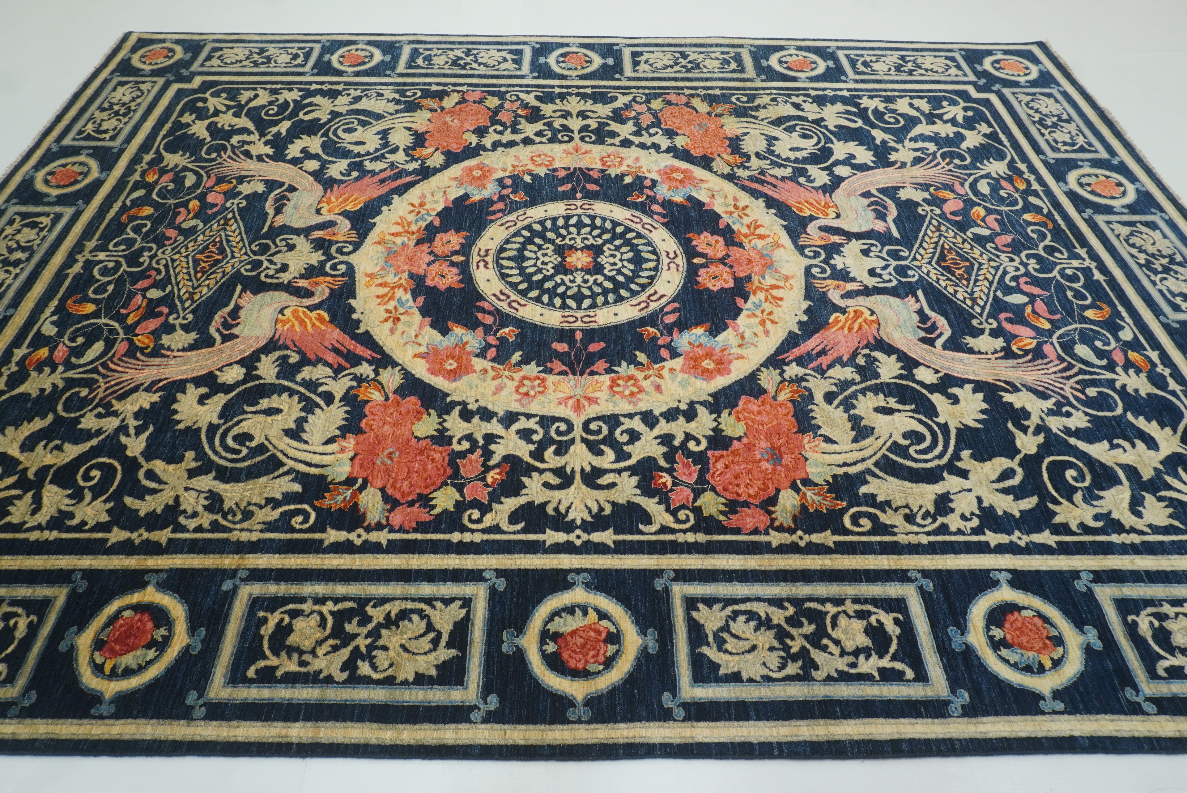 9x12 Phoenix Navy Blue Chinese Style Hand-Knotted Rug - Yildiz Rugs