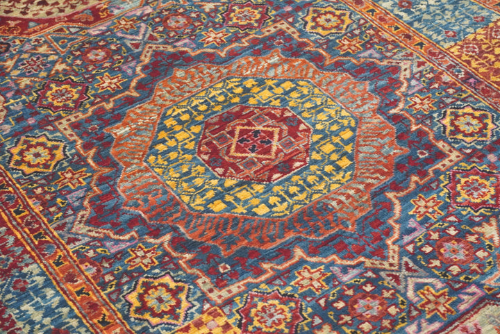 11 ft Blue Mamluk Hand-Knotted Wool Runner Rug - Yildiz Rugs