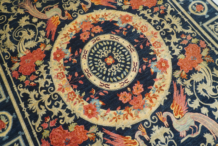 9x12 Phoenix Navy Blue Chinese Style Hand-Knotted Rug - Yildiz Rugs