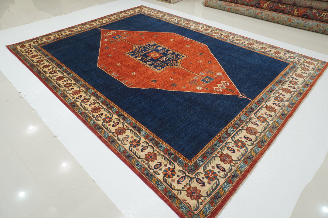 9x12 Navy Blue Tribal Gabbeh Nomadic Qashqai Hand knotted Oriental Rug - Yildiz Rugs