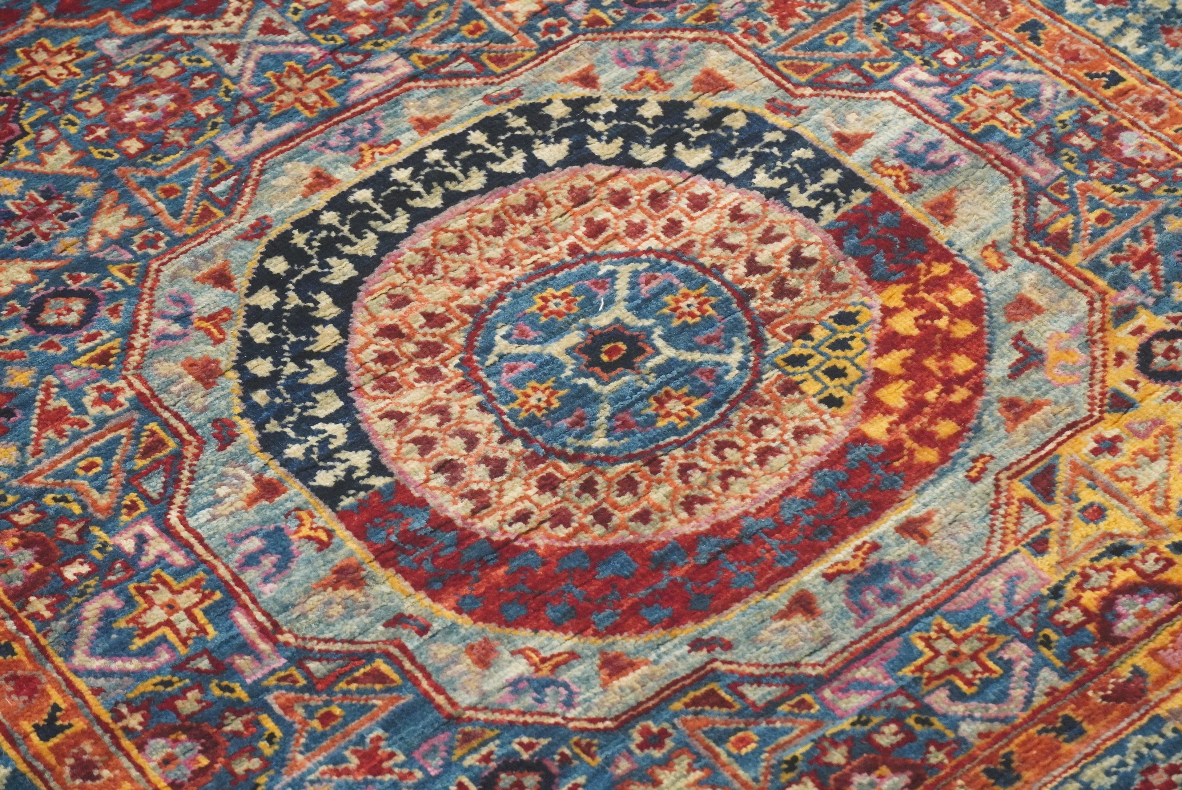 11 ft Blue Mamluk Hand-Knotted Wool Runner Rug - Yildiz Rugs