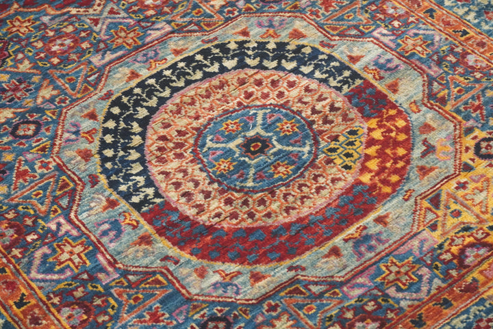 11 ft Blue Mamluk Hand-Knotted Wool Runner Rug - Yildiz Rugs