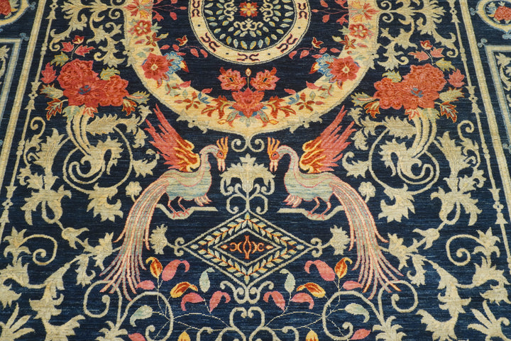 9x12 Phoenix Navy Blue Chinese Style Hand-Knotted Rug - Yildiz Rugs