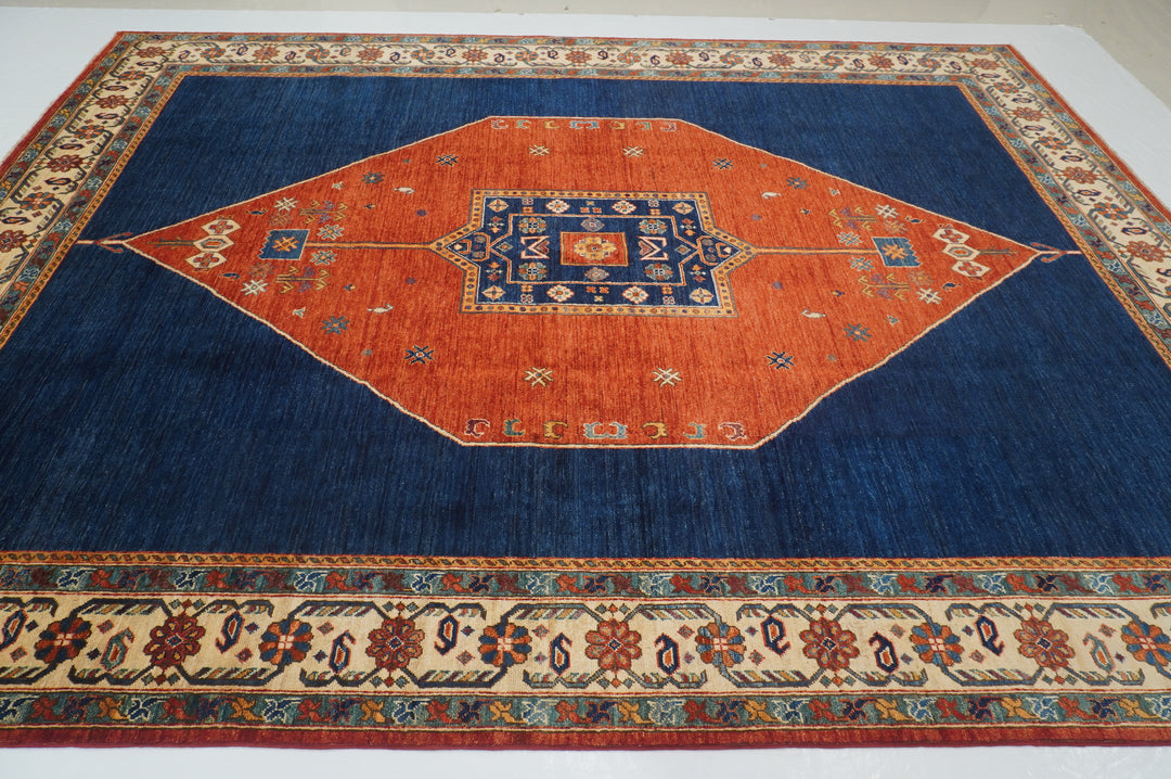 9x12 Navy Blue Tribal Gabbeh Nomadic Qashqai Hand knotted Oriental Rug - Yildiz Rugs