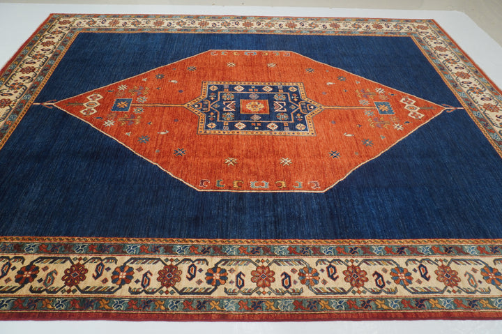 9x12 Navy Blue Tribal Gabbeh Nomadic Qashqai Hand knotted Oriental Rug - Yildiz Rugs