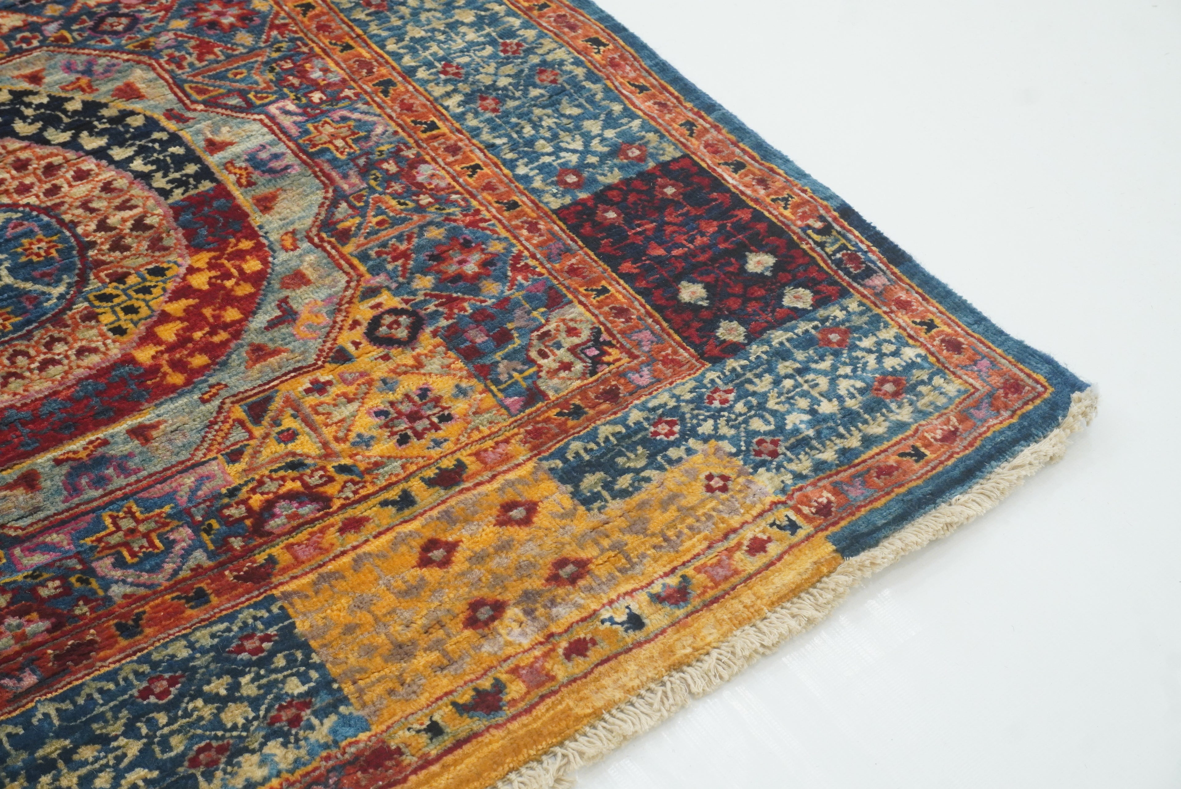 11 ft Blue Mamluk Hand-Knotted Wool Runner Rug - Yildiz Rugs