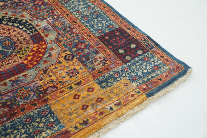 11 ft Blue Mamluk Hand-Knotted Wool Runner Rug - Yildiz Rugs