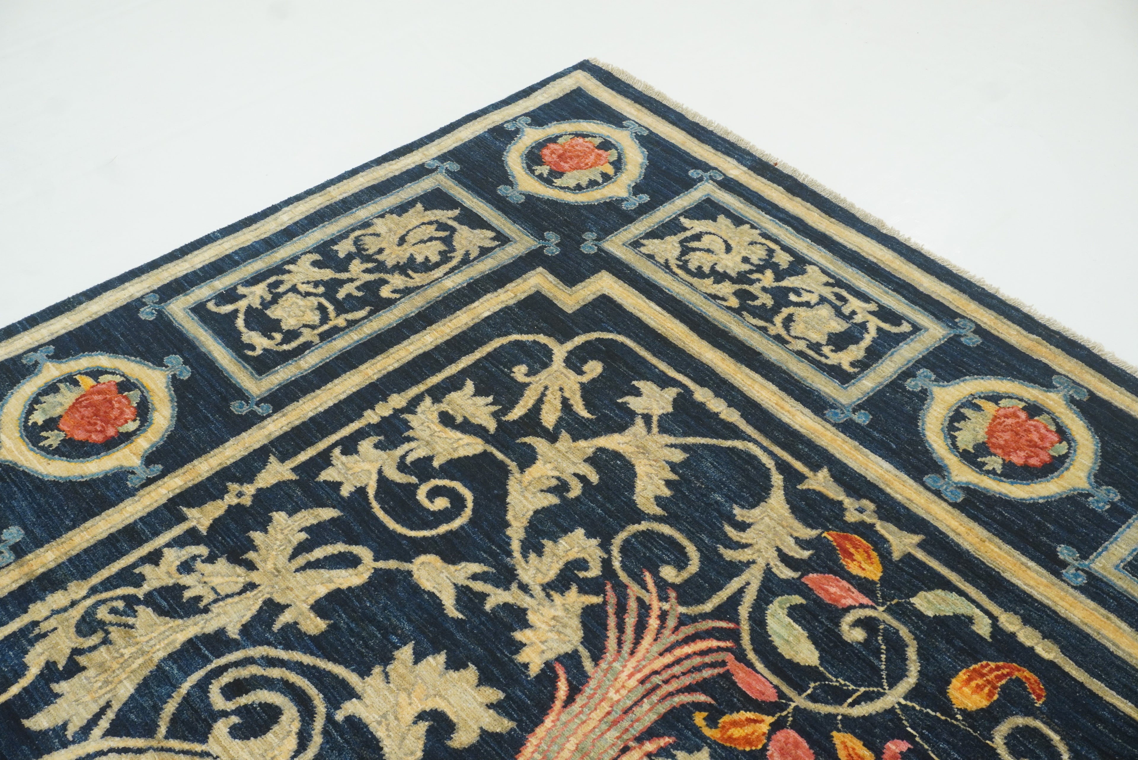 9x12 Phoenix Navy Blue Chinese Style Hand-Knotted Rug - Yildiz Rugs