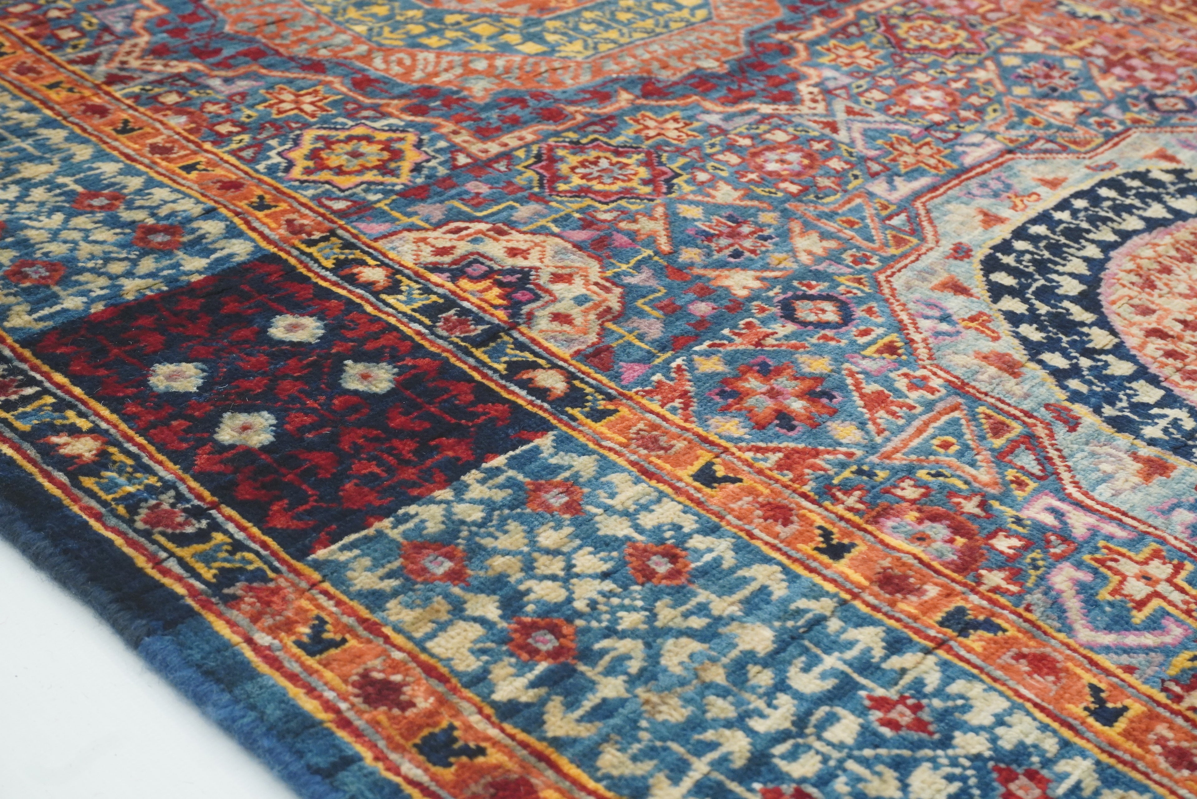 11 ft Blue Mamluk Hand-Knotted Wool Runner Rug - Yildiz Rugs
