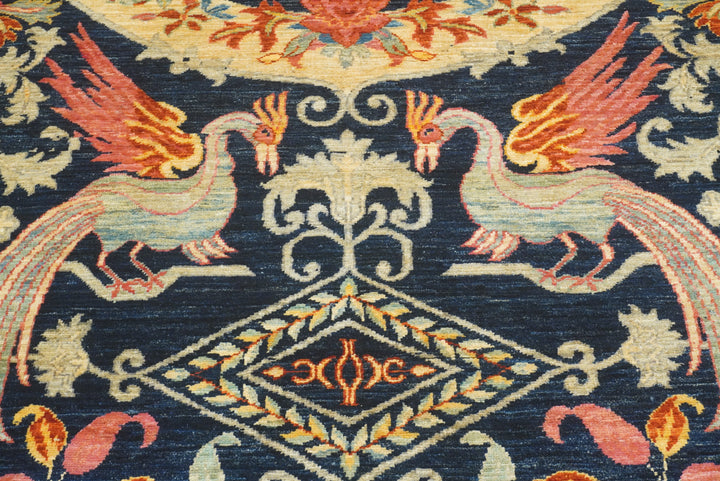 9x12 Phoenix Navy Blue Chinese Style Hand-Knotted Rug - Yildiz Rugs