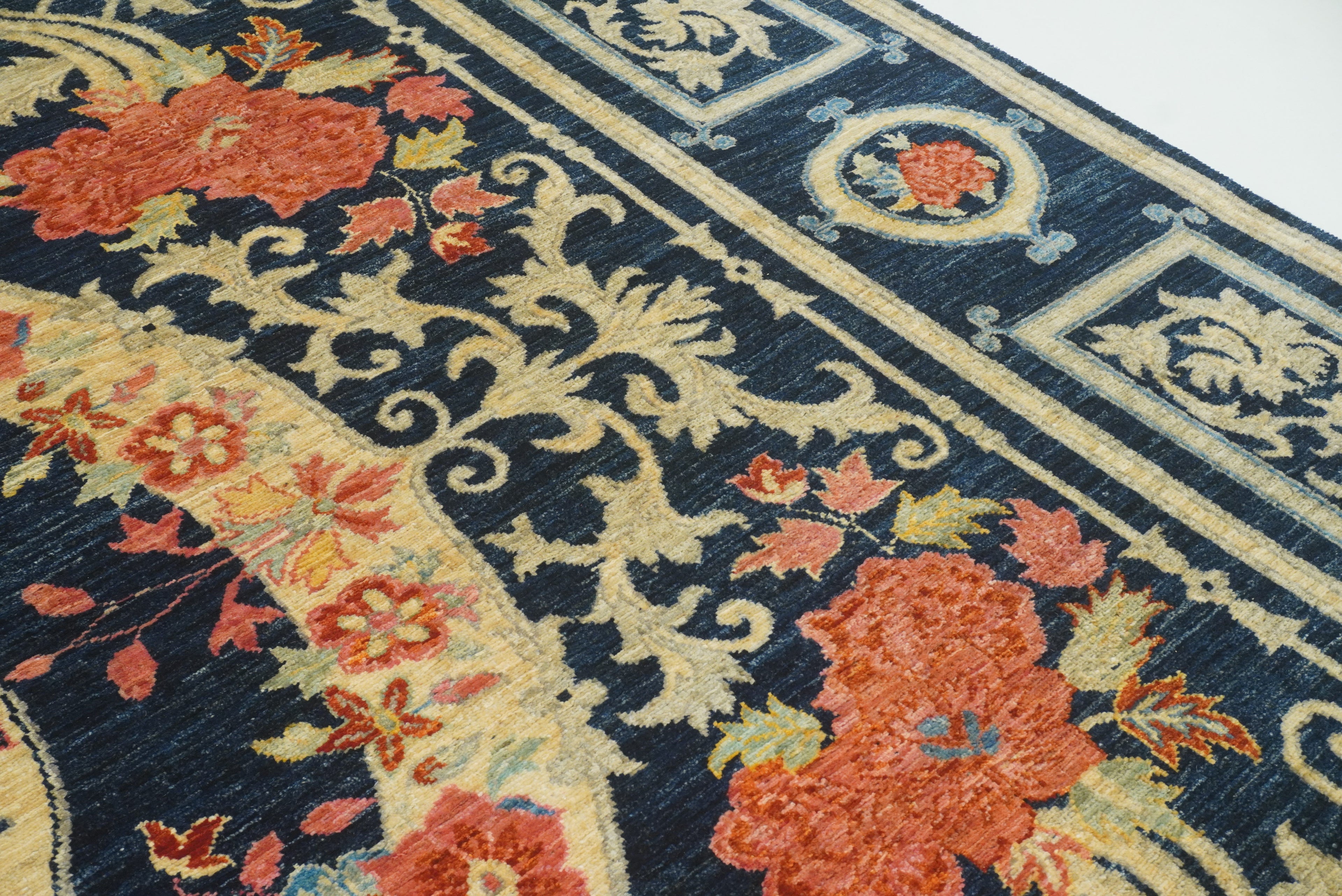9x12 Phoenix Navy Blue Chinese Style Hand-Knotted Rug - Yildiz Rugs