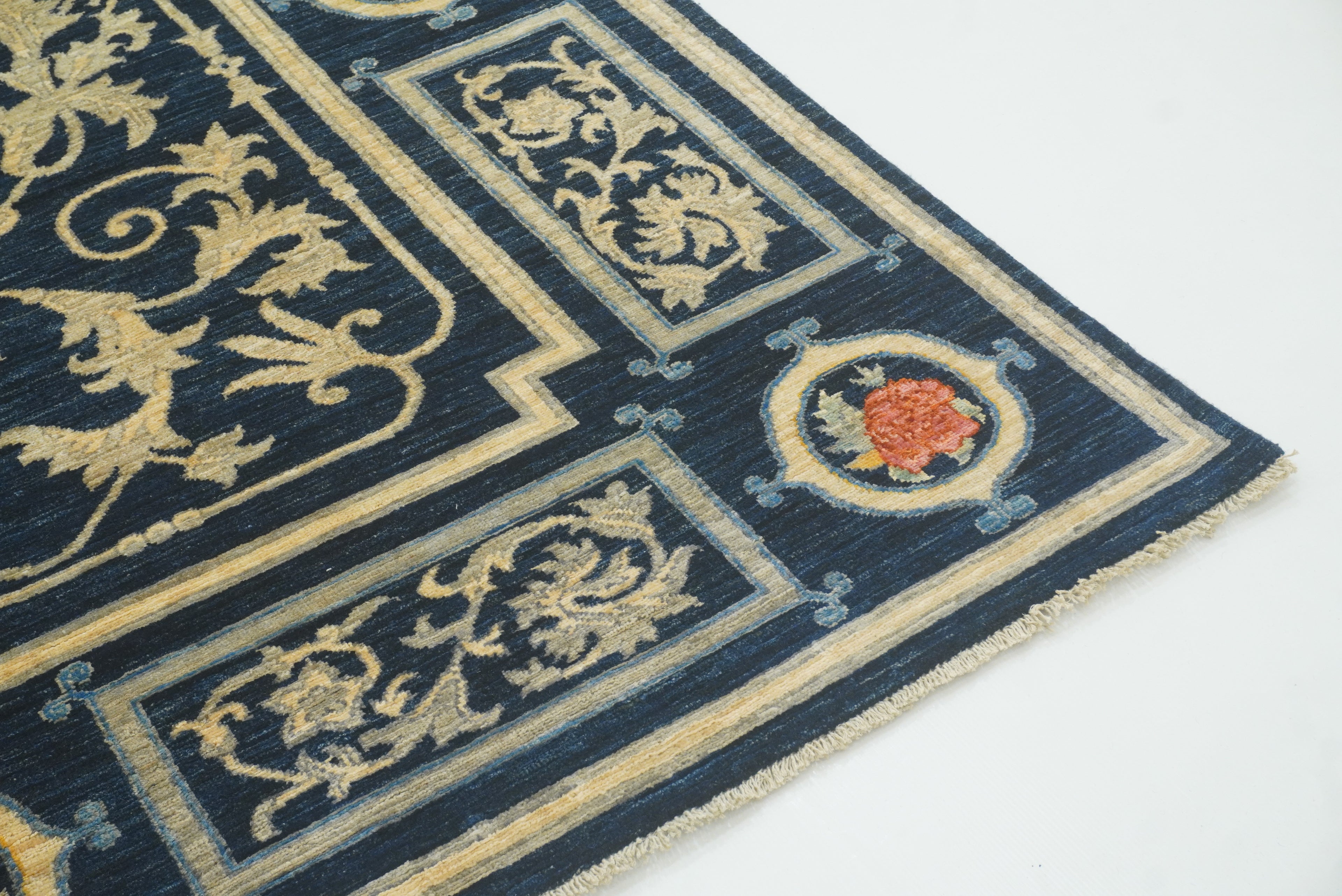 9x12 Phoenix Navy Blue Chinese Style Hand-Knotted Rug - Yildiz Rugs