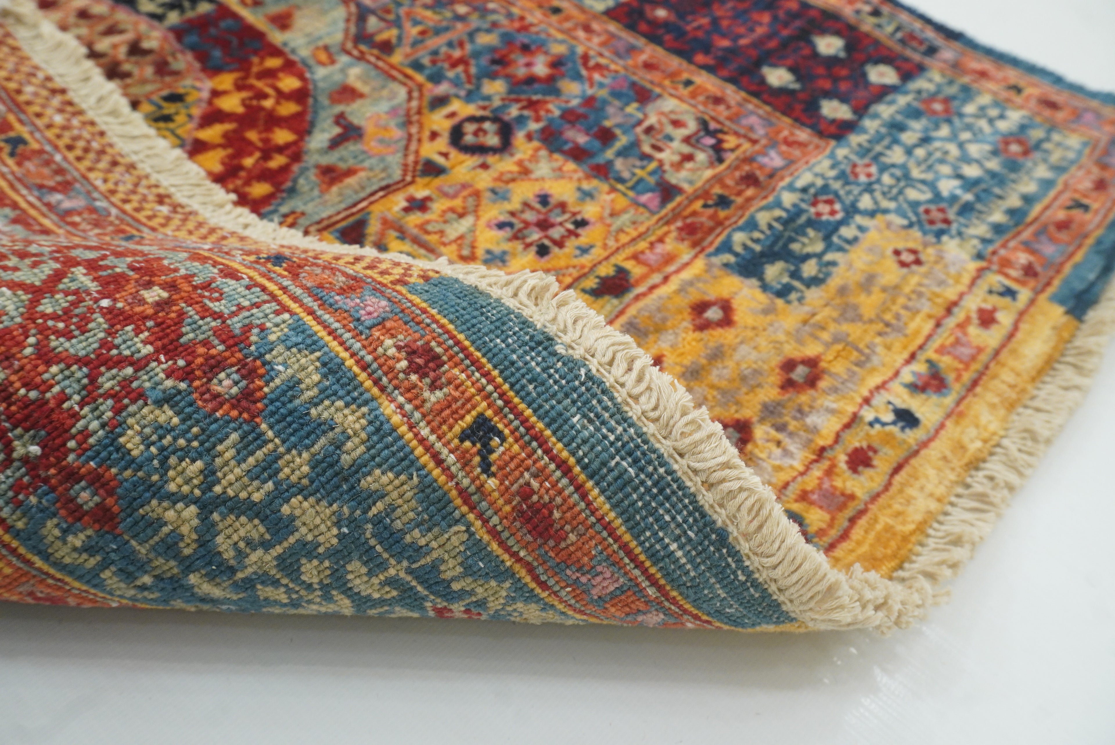 11 ft Blue Mamluk Hand-Knotted Wool Runner Rug - Yildiz Rugs