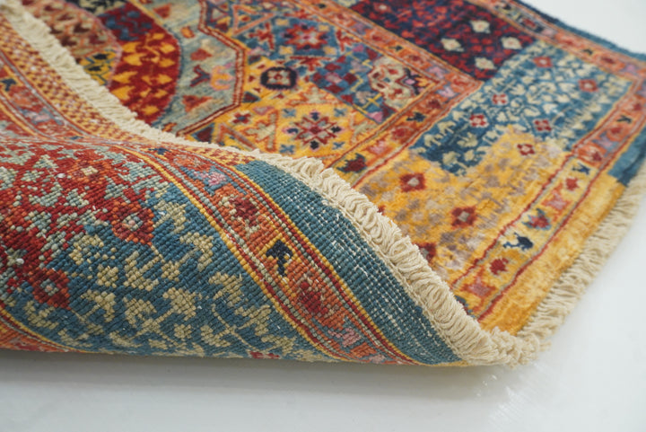 11 ft Blue Mamluk Hand-Knotted Wool Runner Rug - Yildiz Rugs