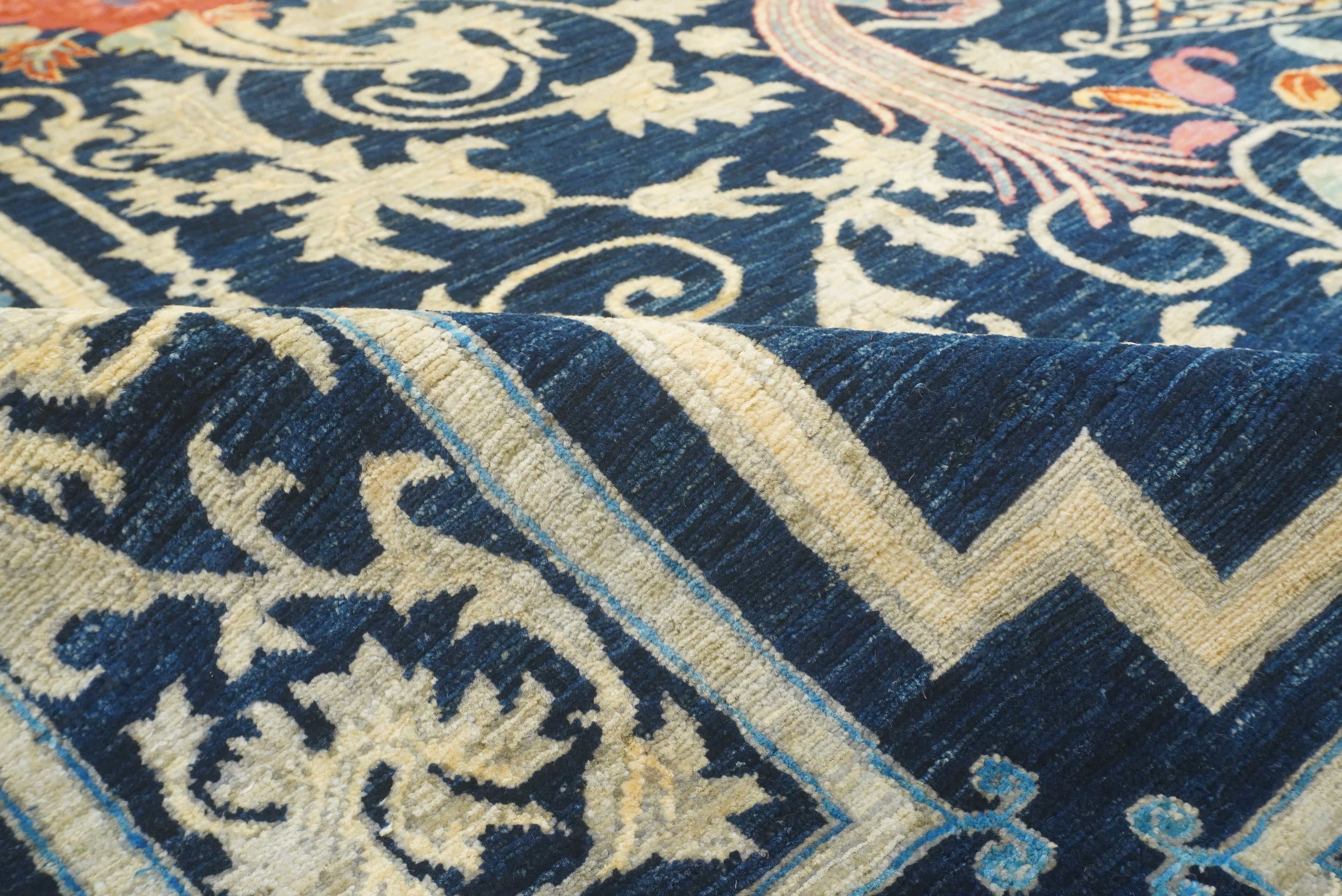 9x12 Phoenix Navy Blue Chinese Style Hand-Knotted Rug - Yildiz Rugs