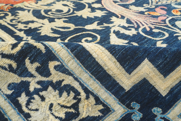 9x12 Phoenix Navy Blue Chinese Style Hand-Knotted Rug - Yildiz Rugs